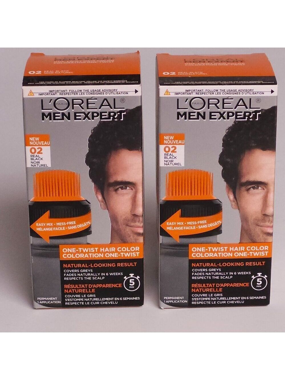 L'OREAL MEN EXPERT One Twist Hair Colour Shade 02 Real Black BNIP LOT OF 2